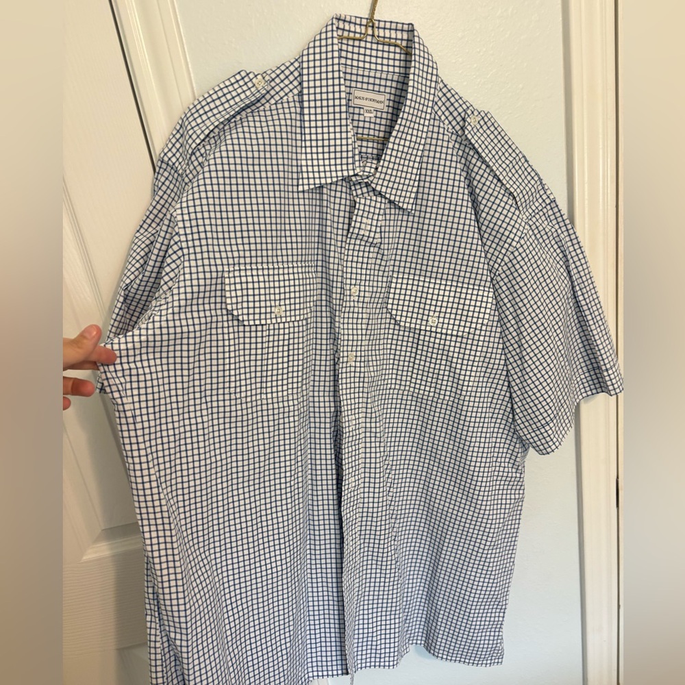 Maus and Hoffman XXL Men's Blue Check Short-Sleeve Button-Up Shirt